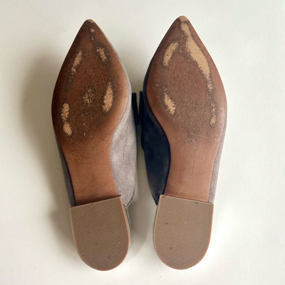Linea Paolo Grey Suede Genuine Leather Point Toe Bow Mules size 7 - Picture 9 of 14